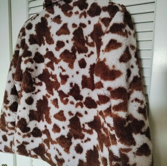Millibon Women's Cow Print Teddy Jacket Very Soft Size Medium - Picture 6 of 8